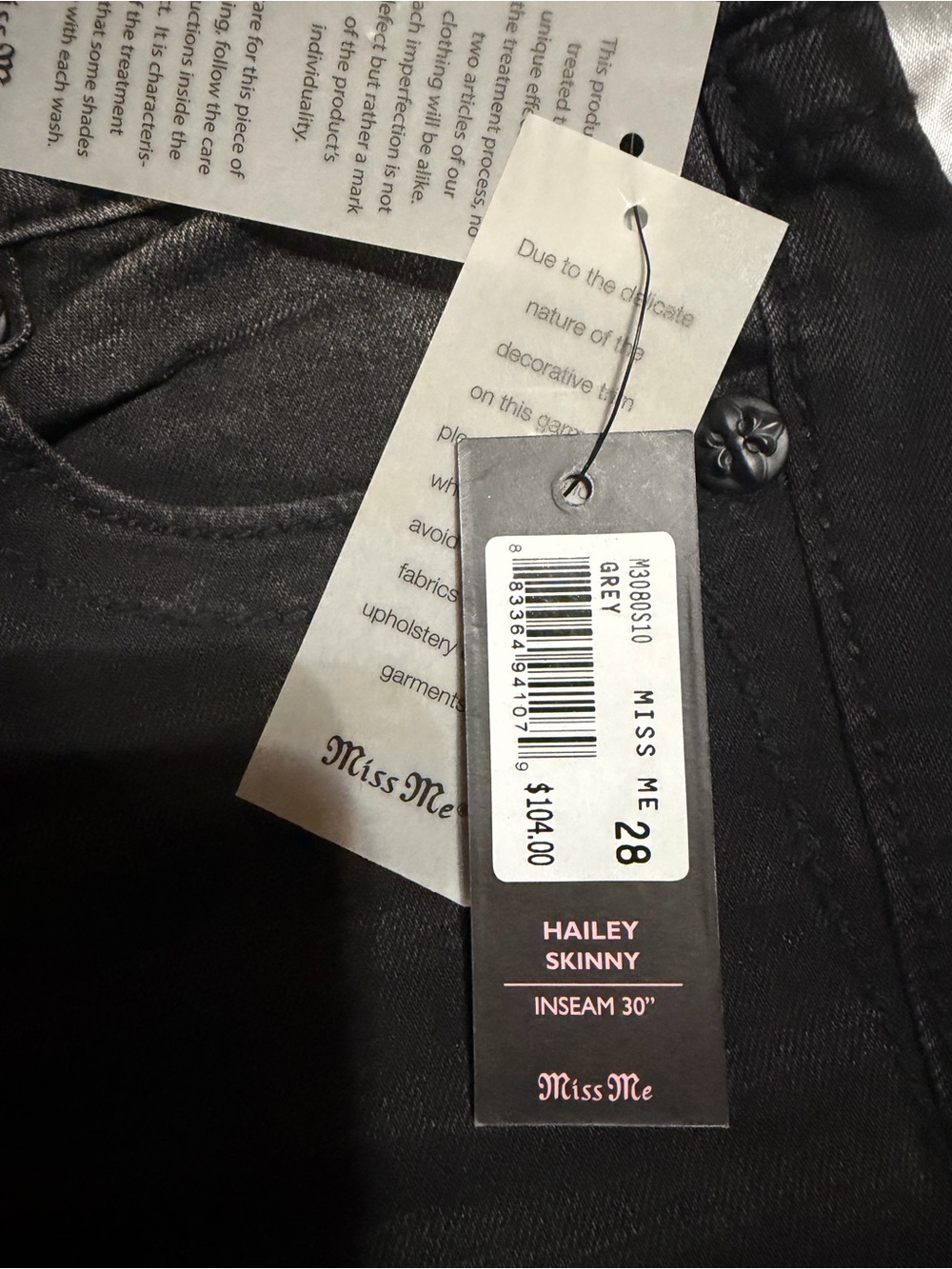 Miss Me Black Washed Skinny Jeans with Sequin Wing Back Pockets - Picture 4 of 6
